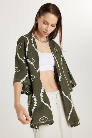 Tudors Kadın Relax Fit Rahat Kesim V Yaka Geniş Kollu Baskılı Kimono-33938 Çok Renkli