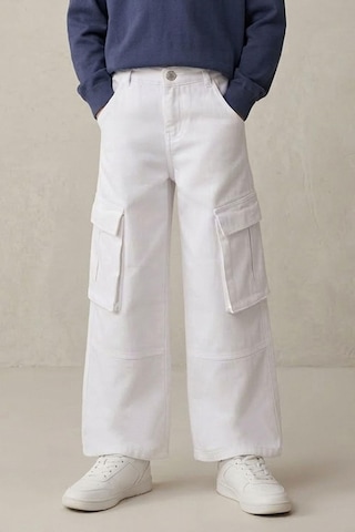 Escabel Kız Çocuk Gabardin Pantolon Kargo Cep Detaylı 5-9 Yaş, Beyaz