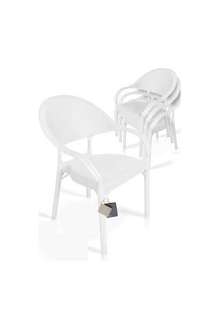 4 Adet Bambu Rattan Kollu Sandalye Koltuk Beyaz Beyaz