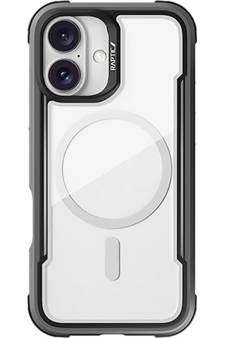Apple Uyumlu iPhone 16 Kılıf Magsafe Şarj Özellikli Airbagli Raptic Shield Serisi Şeffaf Arka Yüzey Kapak Siyah