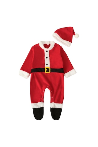 Noel Noel Baba Kostümleri Peluş Pamuk Romper Tulum Noel Şapka Bebek Giysileri İle 0-24 Ay İçin Çok Renkli