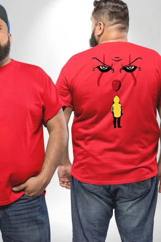 Angemiel Pennywise Vs Georgie Korku Filmi Büyük Beden Kırmızı Tişört Kadın Erkek Ünisex Sırt Baskılı Kırmızı