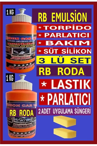 3 Lü Set Torpido Parlatıcı Süt Sülükon 1 Kg+lastik Parlatıcı 1 Kg + 2 Ad Uygulama Süngeri