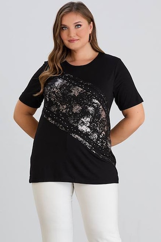 Wearon Kadın Julia Varak Baskılı Taşlı Penye Siyah Tişört Siyah