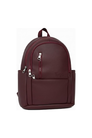 Yuga Suni Deri Dört Gözlü Sırt Çantası Bordo Bordo