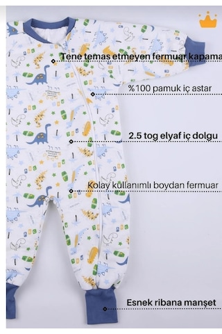 Çift Kat Organik Pazen Erkek Çocuk Bebek Uyku Tulumu 2.5tog Çok Renkli
