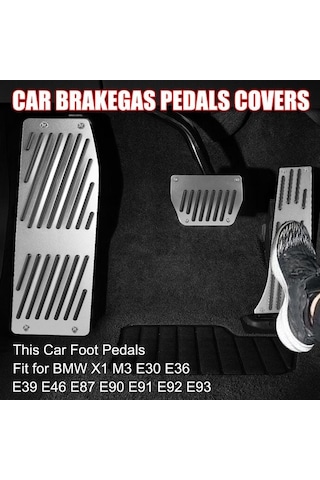 Novahub Alüminyum Alaşım Araba Pedalları Gümüş Bmw X1 M3 E30 E36 E39 E46 E87 E90 E91 E92 E93 3pc Set