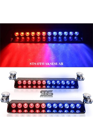 Polis Çakarı Cam Içi Vantuzlu 12 Led Kırmızı Mavi Çakmaklık Giriş