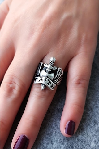 Kılıc Kanat Şekilli Gümüş Kaplama Ayarlanabilir Unisex Yüzük El Y - 553484958 Çok Renkli