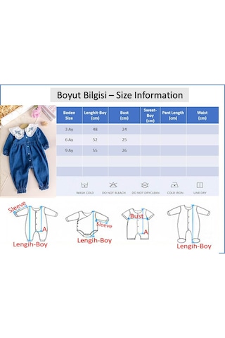 Baby Mod Fistolu Bebe Yaka %100 Pamuk Denim Kız Bebek Kot Tulum Mavi