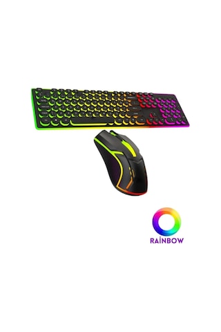 Miaxtreme Siyah Usb Gökkuşağı Zemin Aydınlatmalı Q Klavye + Mouse Set Bkb8