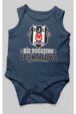 Morivokids Biz Doğuştan Beşiktaşlıyız Sıfır Kollu Bebek Zıbını %100 Pamuk Lacivert