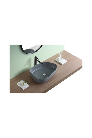 Puroser Troya Matt Grey Tezgah Üstü Seramik Lavabo