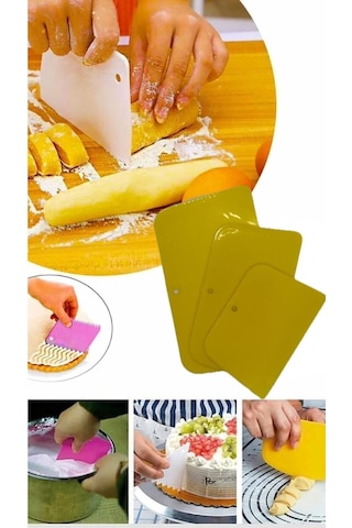 Sarı 3lü Set Plastik Spatula Pasta Sıvama Hamur Kesici Ve Kazıyıcı Pasta Şekillendirici Plastik Sar Diğer