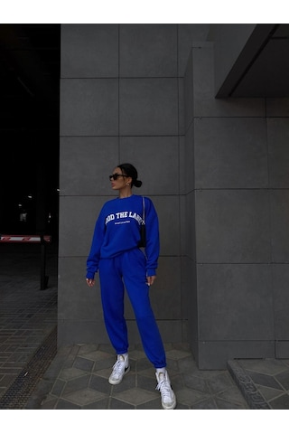 Mood The Label Sport Collection %100 Pamuk Eşofman Takımı - Sax Mavi Kışlık Polarlı Bisiklet Yaka Saks Mavi