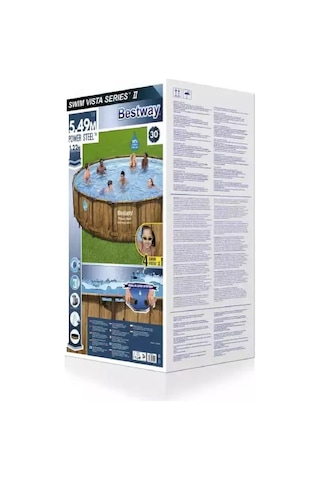 Bestway 56977 Prefabrik Aile Havuzu Rattan Desen 549x122cm Merdiven Örtü Filtre Set