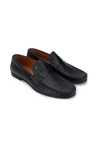 Tamer Tanca Erkek Hakiki Deri Siyah Kroko Loafer Ayakkabı 478 B1100 Erk Ayk Sk24-25 Sıyah Kroko Siyah Kroko