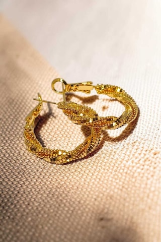Altın Kaplama Sarmal Burgu Halka Küpe - 2 Cm Çap Küp Dokulu Kadın Küpe Gold