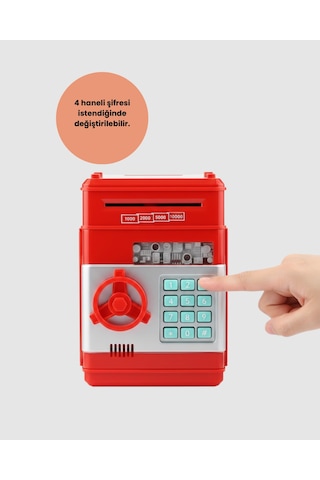 Atm Görünümlü Kırmızı Elektronik Şifreli Kumbara