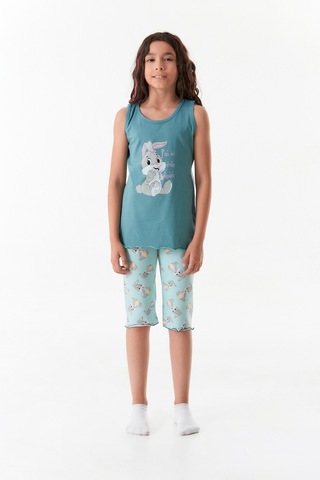 Fullamoda Tavşan Baskılı Kız Çocuk Pijama Takımı 24mıcg631212235-mavi 24MICG631212235-Mavi