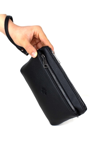 Erkek Siyah Bileklik Kemerli Ince Portföy El Çantası Siyah