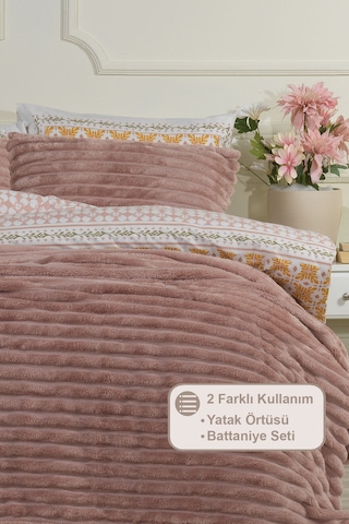 Elart Mateo Battaniye Seti Tek Kişilik Wellsoft 2 Parça 180x240 Cm Gülkurusu Gülkurusu