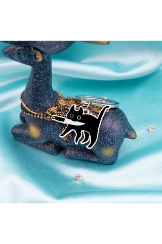 Geeksen Kedi Figürlü Anahtarlık - Siyah Bıçaklı Köpekbalığı Desenli, Unisex Dekoratif Hediyelik Aksesuar