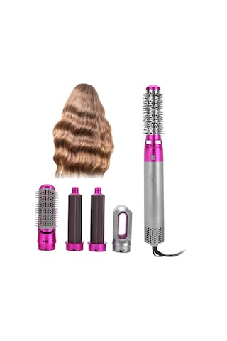 Sones 5'i 1 Arada Sıcak Hava Tarak Otomatik Düzleştirme Çift Amaçlı Saç Kurutma Makinesi Gümüş+gül Kırmızısı Ab Fişi