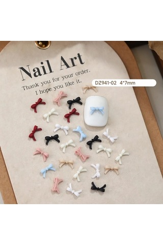 Flybuy Sevimli Yay Tırnak Charm 20 Adet Renkli Minik Yaylar Tırnak Sanatı Dz941-02