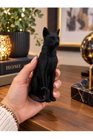 Kedi Biblo Mısır Kedisi Bastet Esintili Siyah Dekoratif Figür Ev Ofis Masa Raf Vitrin Süsü