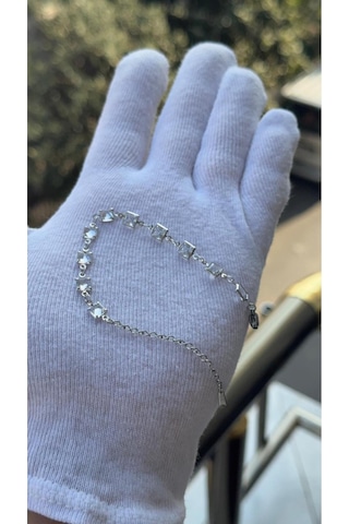 Kadın Gümüş Renk Prenses Kesim Zirkon Taşlı Bileklik 18 Cm