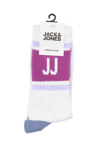 Jack & Jones Çizgili ve Logolu Tekli Çorap - Retro 12250746 - 3 Beyaz - Mor Beyaz