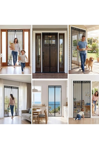 Mıknatıslı Kapı Sinekliği Siyah 100x210 Cm Otomatik Kapanan Manyetik Tül Sineklik Bx40