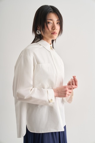 Mizalle Premium Saf Pamuk Oversize Ekru Ceket Gömlek Ekru