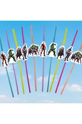Pipet Avengers Yenilmezler Artistik Körüklü Pipet 10 Lu Doğum Günü Avengers Temalı Pipet