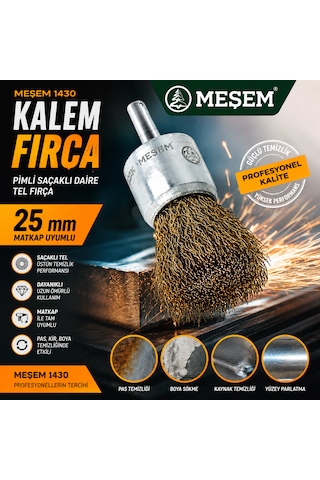 Kalem Fıçra Pimli Saçaklı Daire Kalem Tel Fırça 25 Mm Matkap Uyumlu Kod: Meşem 1430