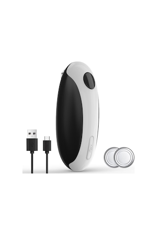 Springsun Usb Şarjlı Çelik Elektrikli Kutu Açıcı, Çok Boyutlu Kutuslara Uyumlu, Siyah-beyaz Model Siyah Ve Beyaz