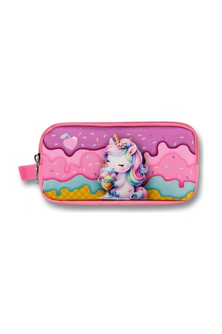 Ümit Çanta Mor Pembe Dondurma Yiyen Unicorn Desenli Kalem Çantası - Kız Çocuk - 5005 Mor - Pembe