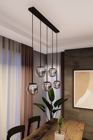 Dora Siyah Metal Gövdeli 5'li Füme Cam Avize