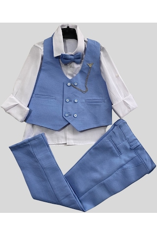 Matrix Yelekli Zincirli Erkek Çocuk Takım Elbise Bebe Mavi Bebek Mavisi