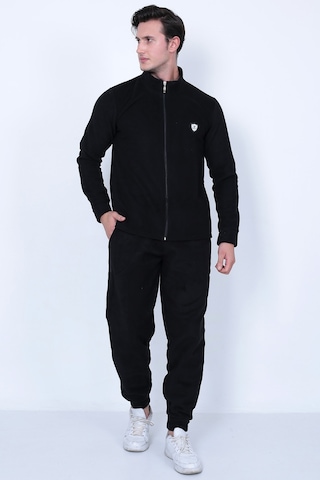 Lukitus Tam Fermuarlı Polar Erkek Eşofman Takımı - Siyah