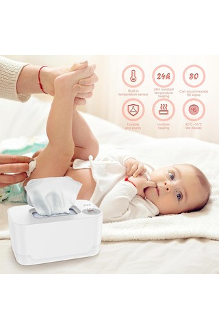 Wezone Beyaz Bebek Mendil Isıtıcı Ve Dağıtıcı, Gece Lambalı, Çift Isı Teknolojisi İle Konfor, Taşınabilir Tasarım