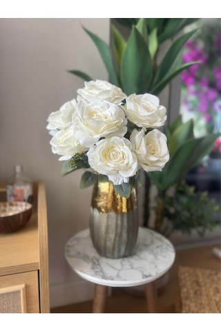Yapay Çiçek 7li Gül Demeti 40 30cm 1.kalite Büyükboy Beyaz