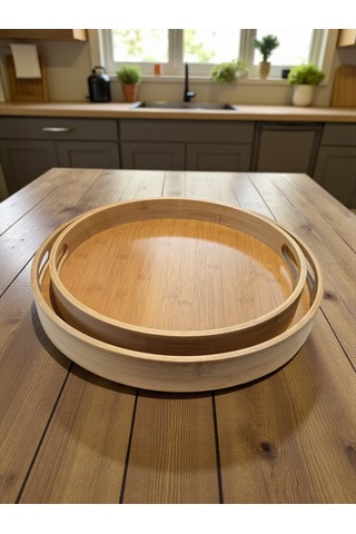 Mybru Yuvarlak Bambu Tepsi 2'li Set Ahşap