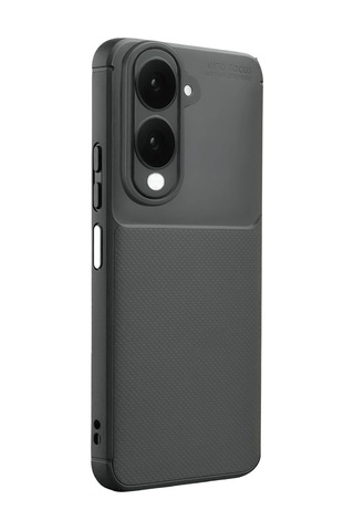 Vivo Y04 Uyumlu Kılıf Karbon Tasarım Kamera Korumalı Silikon Telefon Kılıfı Kapak Gri