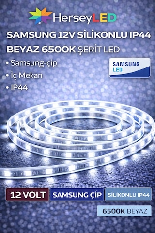 Samsung 12v Silikonlu Ip65 Beyaz Şerit Led 5 Metre/ Paket