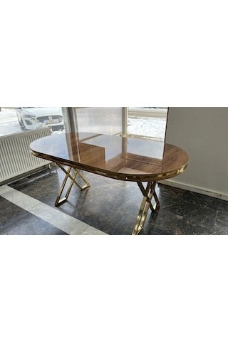 Lak Panel Ceviz Gold Pvc Li Sabit Yemek Masası, Salon Masası Altın - Ceviz