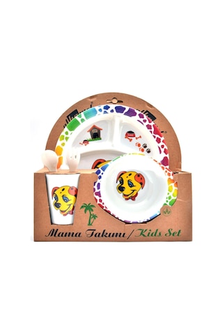 Bebek Mama Tabağı Köpek Formlu 5 Li Set Melamin Oval Çok Renkli
