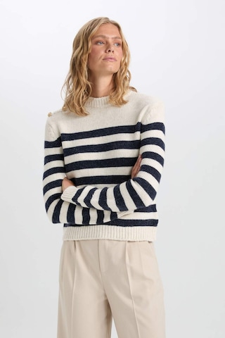 DeFacto Regular Fit Yumuşak Dokulu Bisiklet Yaka Düğmeli Çizgili Triko Kazak C9055AX24WNER105 Ekru