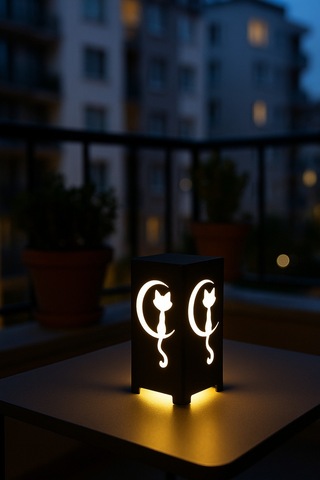 Hilal Ve Kedi Figürlü Kablolu Metal Gece Lambası Dekoratif Led Masa Lambası Hilalkedi